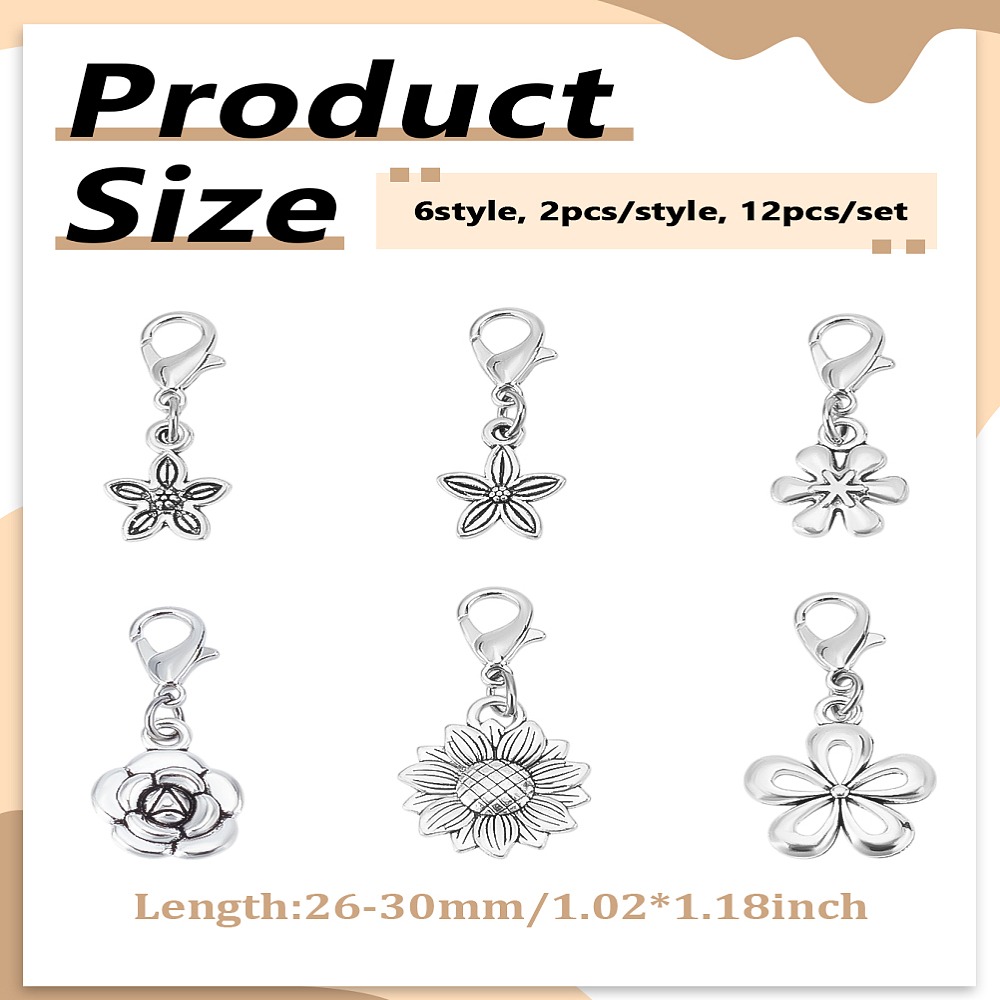 12Pcs 6Style Alloy Pendant Dec - Lobster Clasp Silver recension och pris
